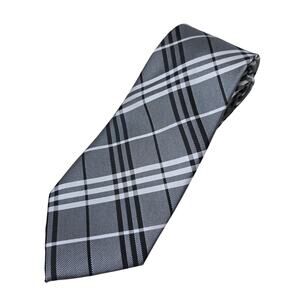 Plaid Striped Necktie Men's Gray & Black 60" Long Wedding Career Party Dinner